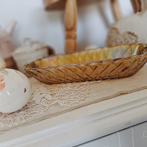 Vintage Iridescent Carnival Glass Tray Bowl - Picture 4 of 4